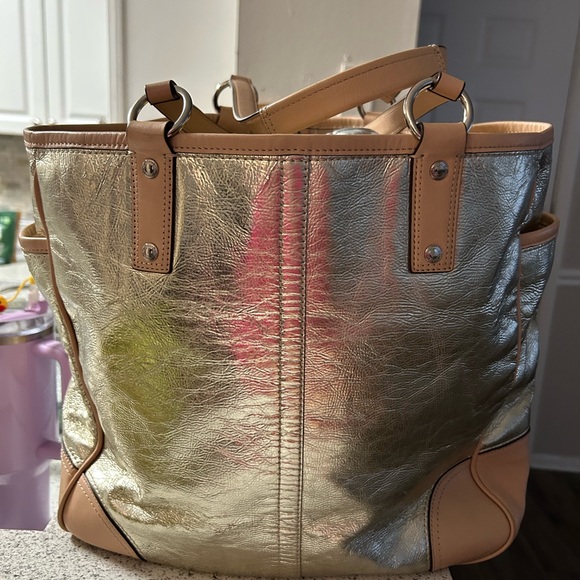 COACH Metro 26141E Metallic Silver Vachetta Leather XL Tote Weekend Bag - Picture 11 of 11